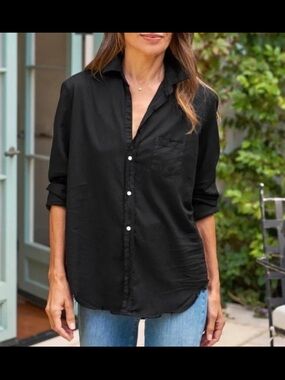 EUC Frank & Eileen EILEEN Shirt Sz  S Cotton Black Quiet Luxury Distressed Hem